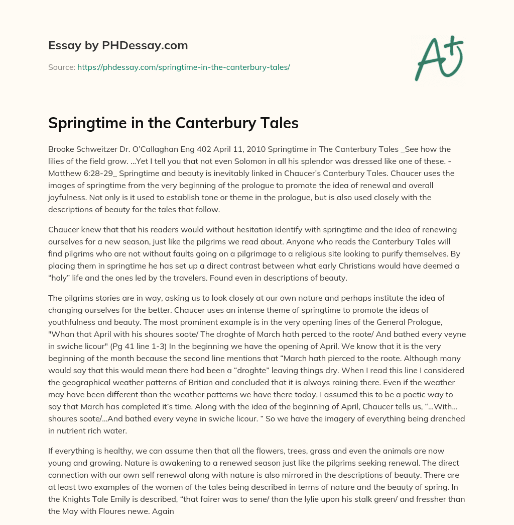 Springtime in the Canterbury Tales essay