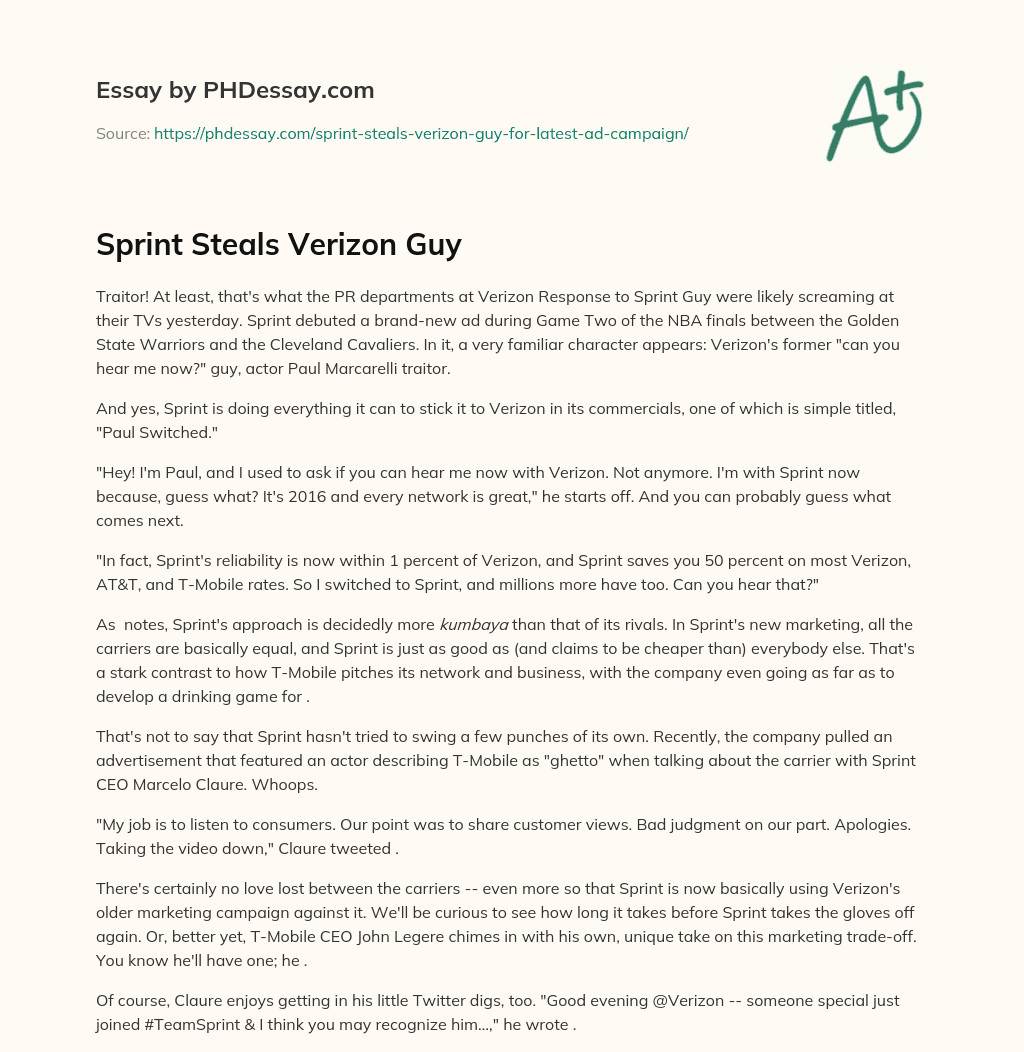 Sprint Steals Verizon Guy essay