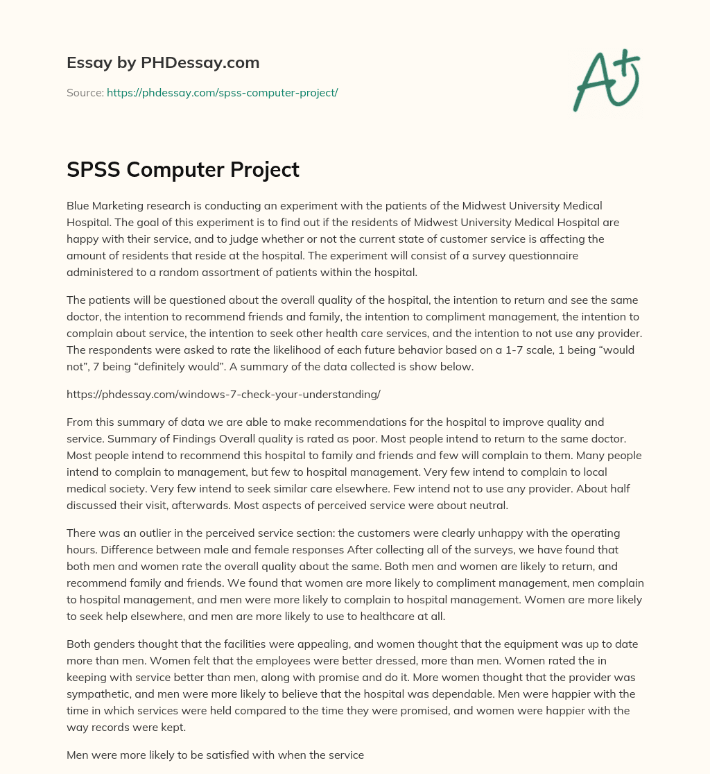 SPSS Computer Project essay