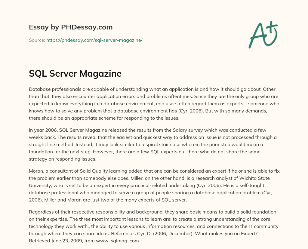 SQL Server Magazine essay