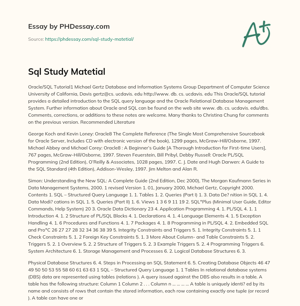 Sql Study Matetial essay
