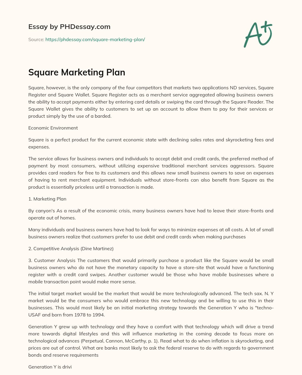 Square Marketing Plan essay