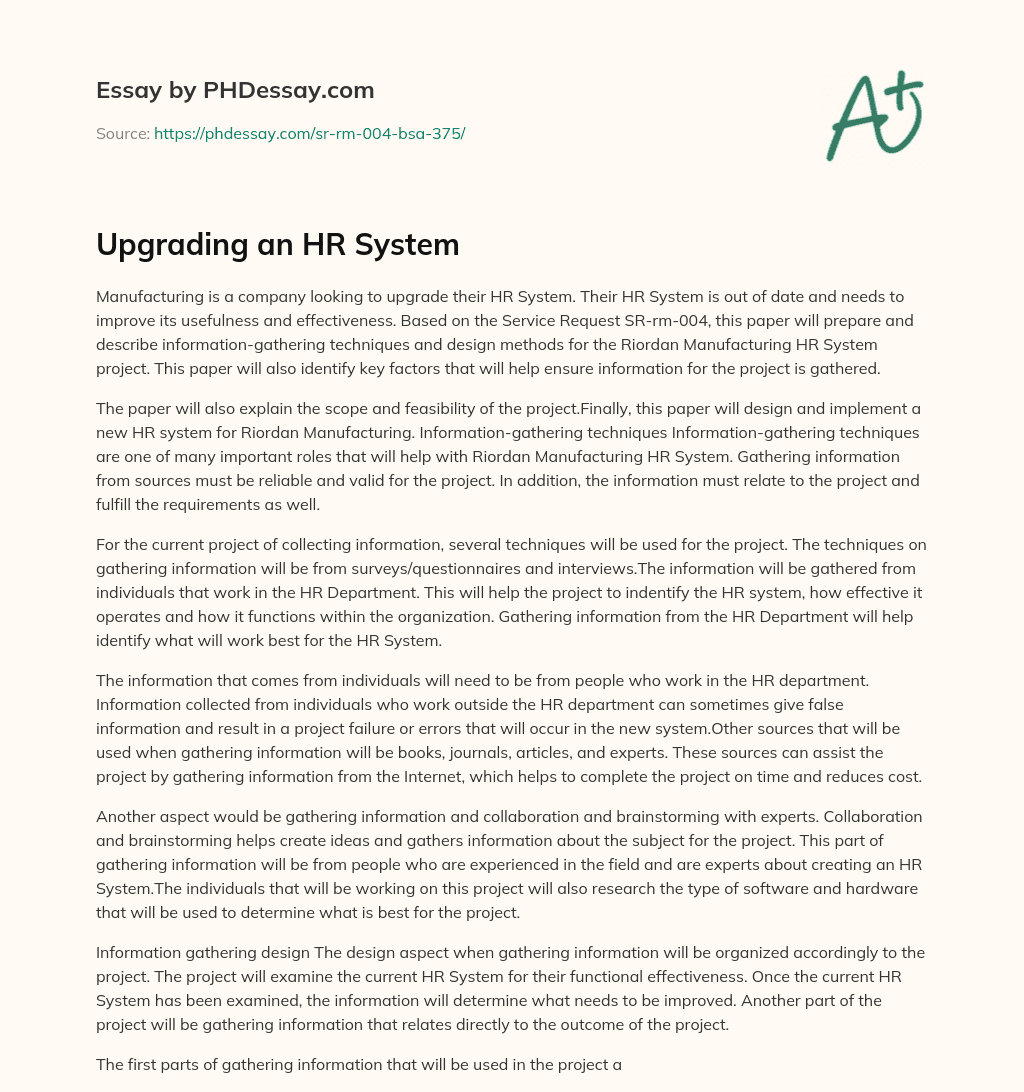 Upgrading an HR System essay