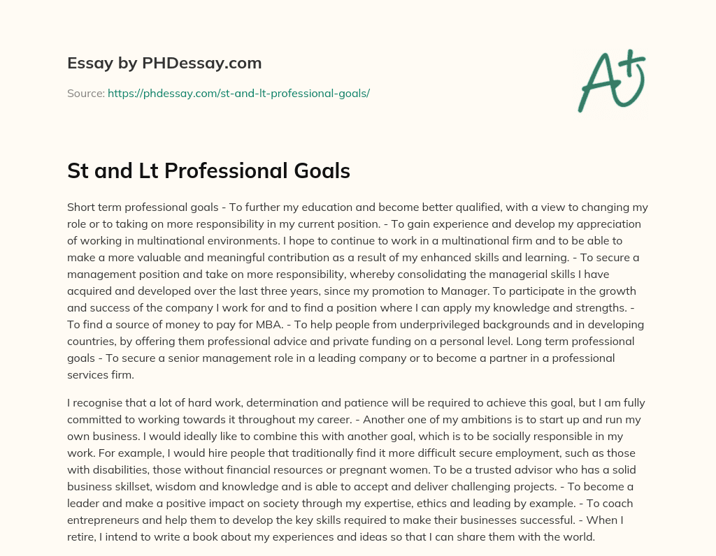St and Lt Professional Goals essay