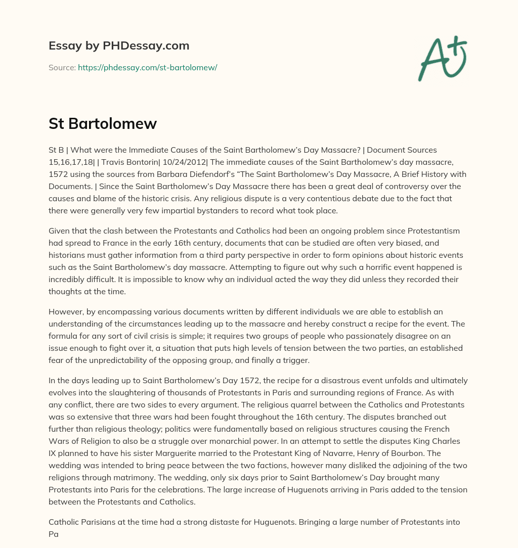St Bartolomew essay