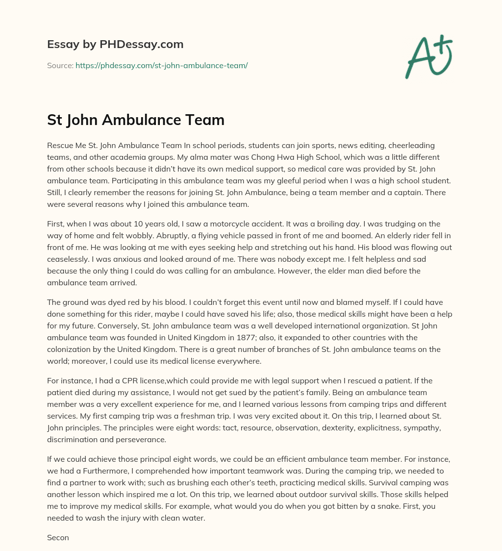 St John Ambulance Team essay
