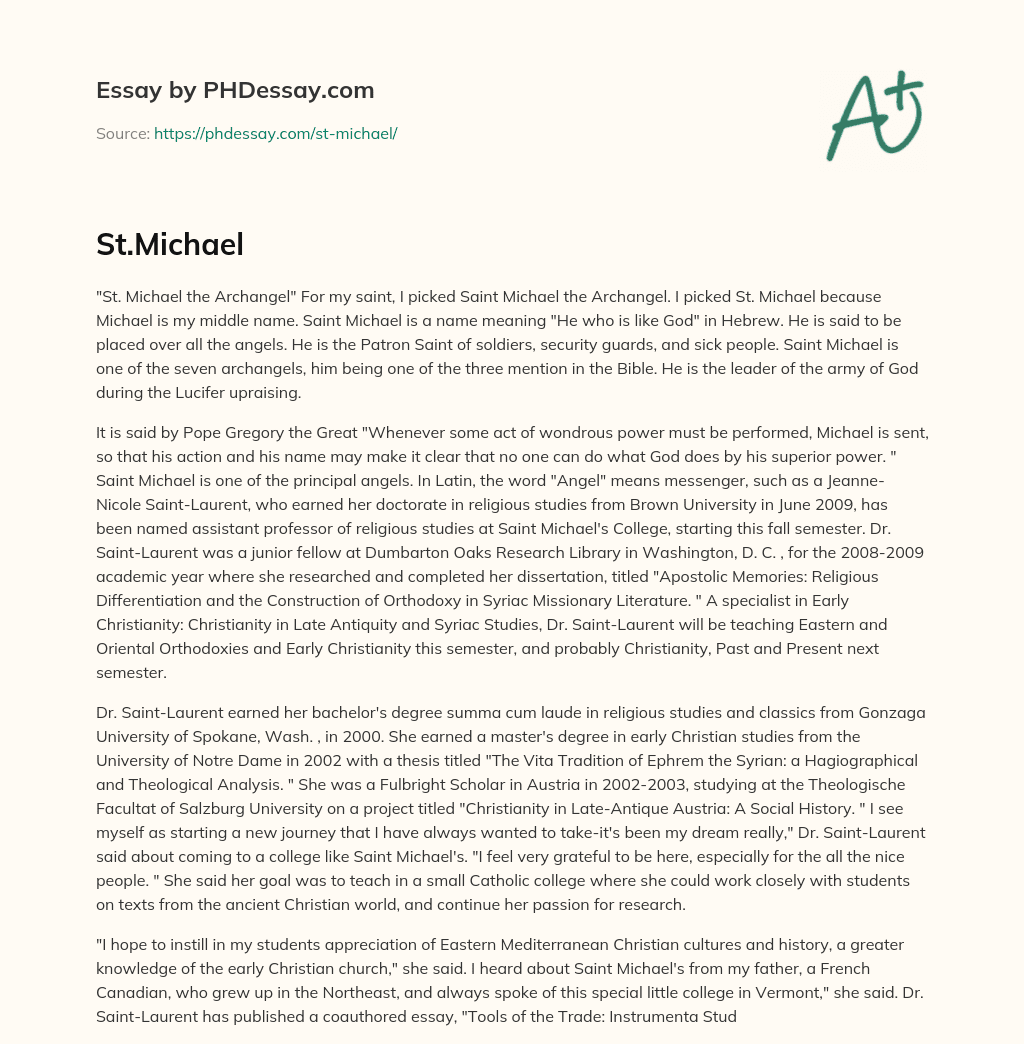 The significance of Saint Michael the Archangel in Christianity essay