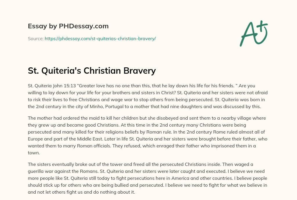 St. Quiteria’s Christian Bravery essay
