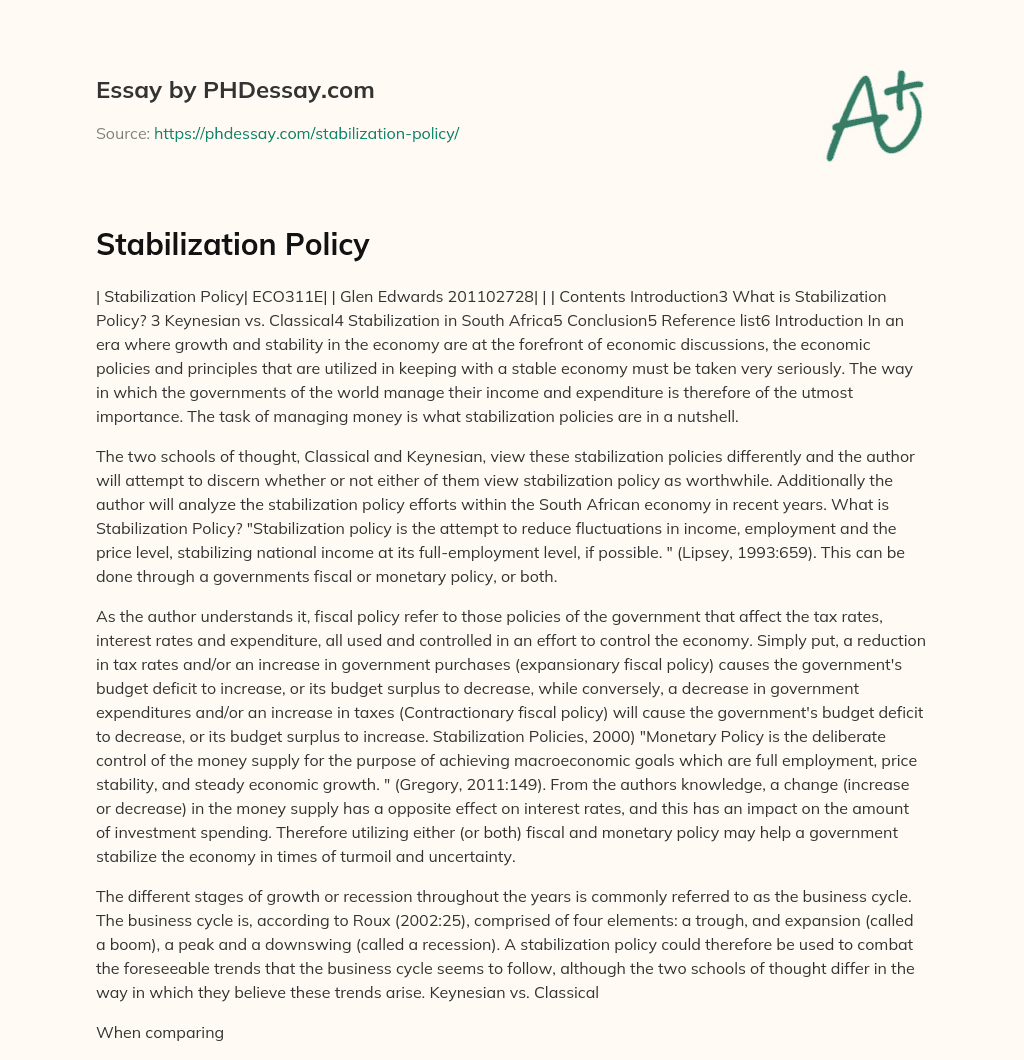 Stabilization Policy essay