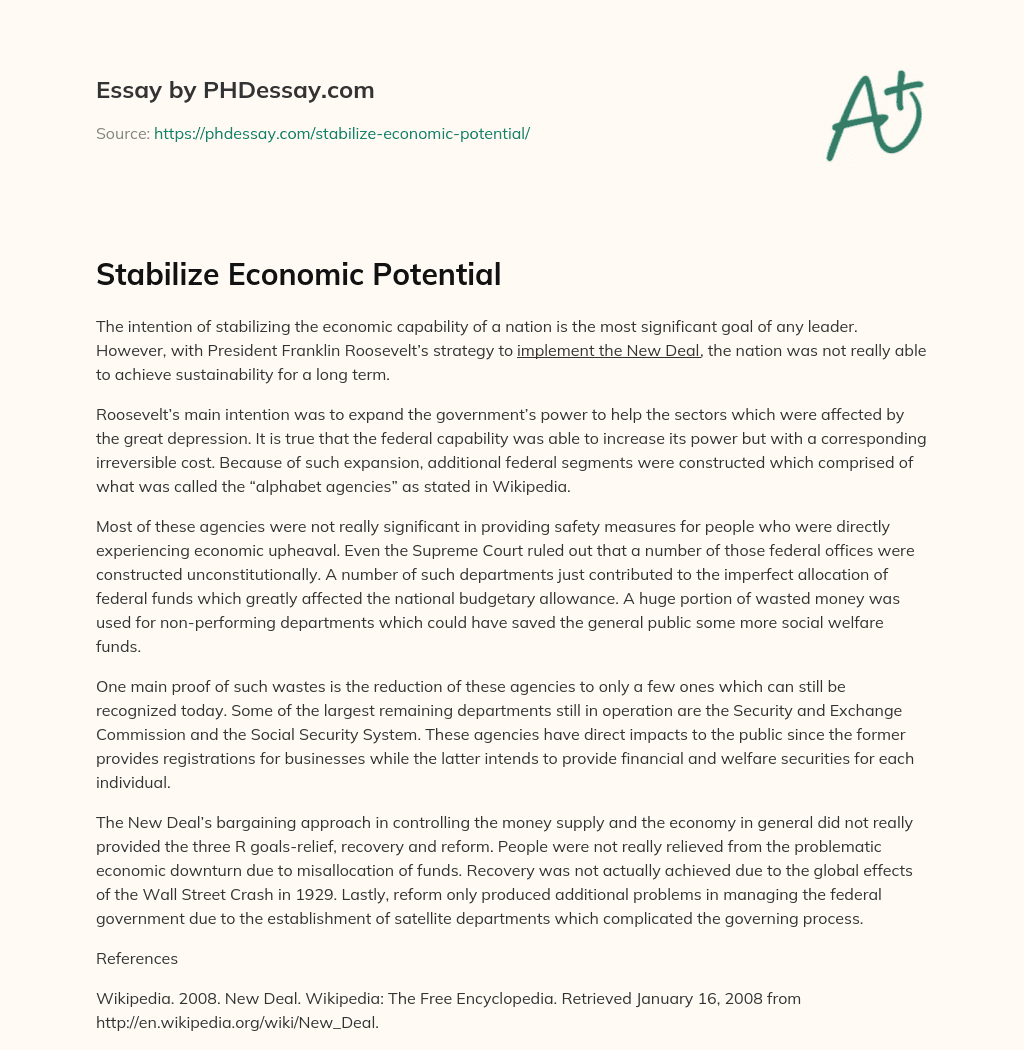 Stabilize Economic Potential essay