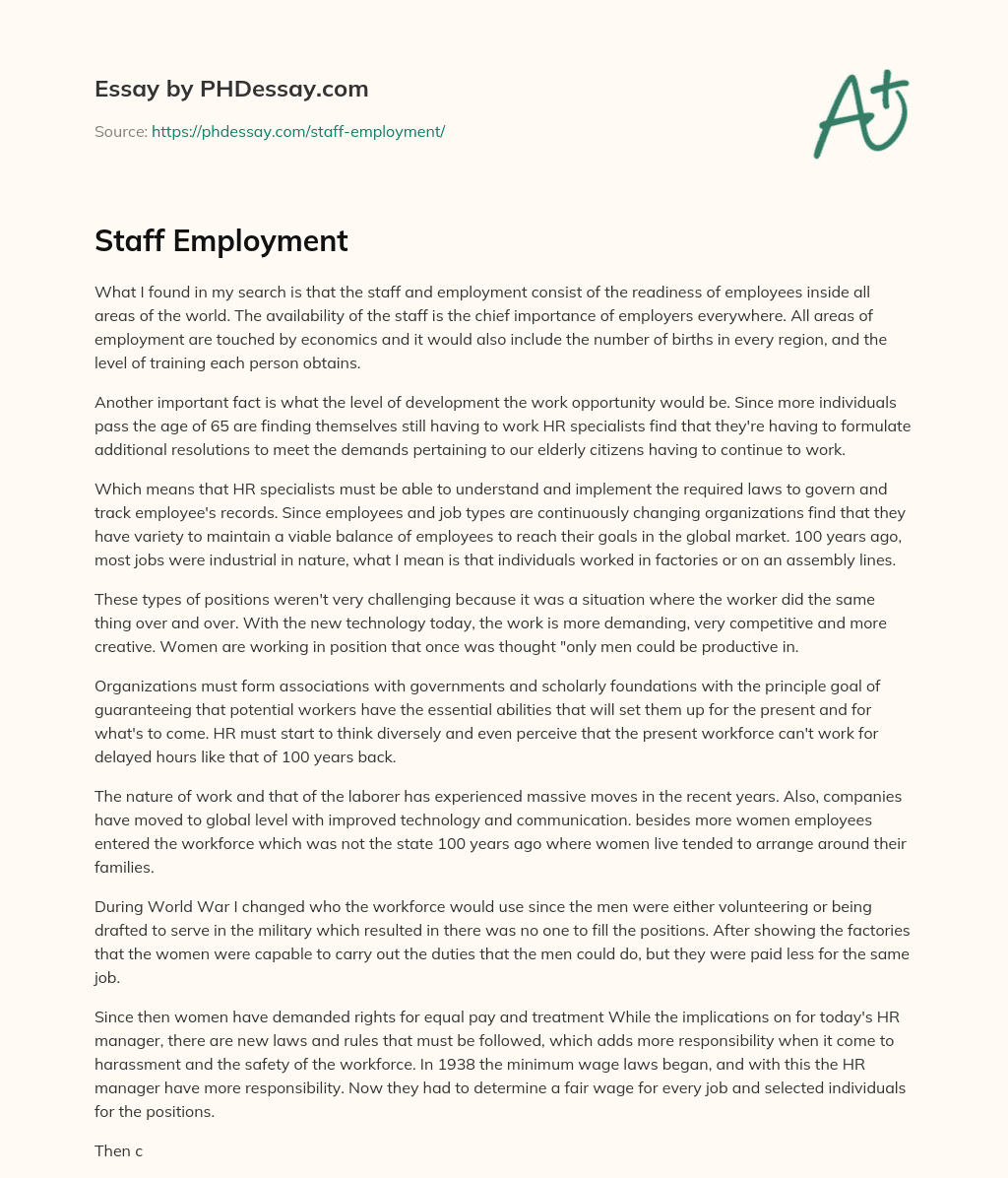 Staff Employment essay
