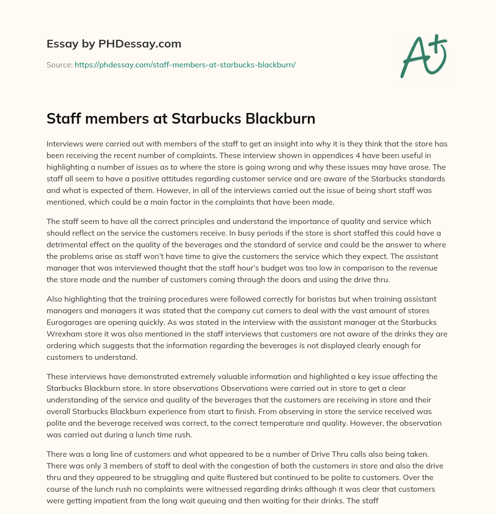 Staff members at Starbucks Blackburn essay