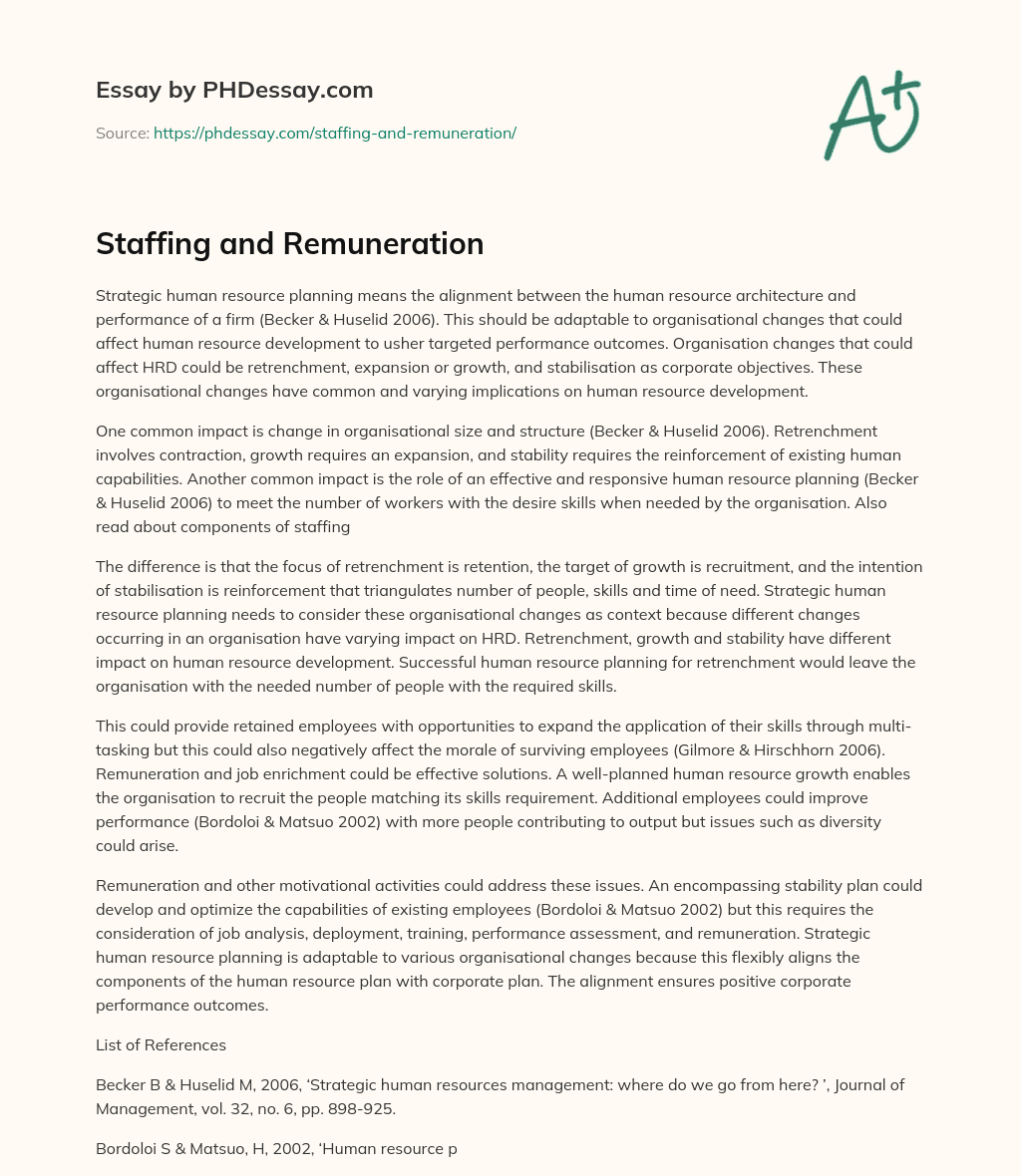 Staffing and Remuneration essay