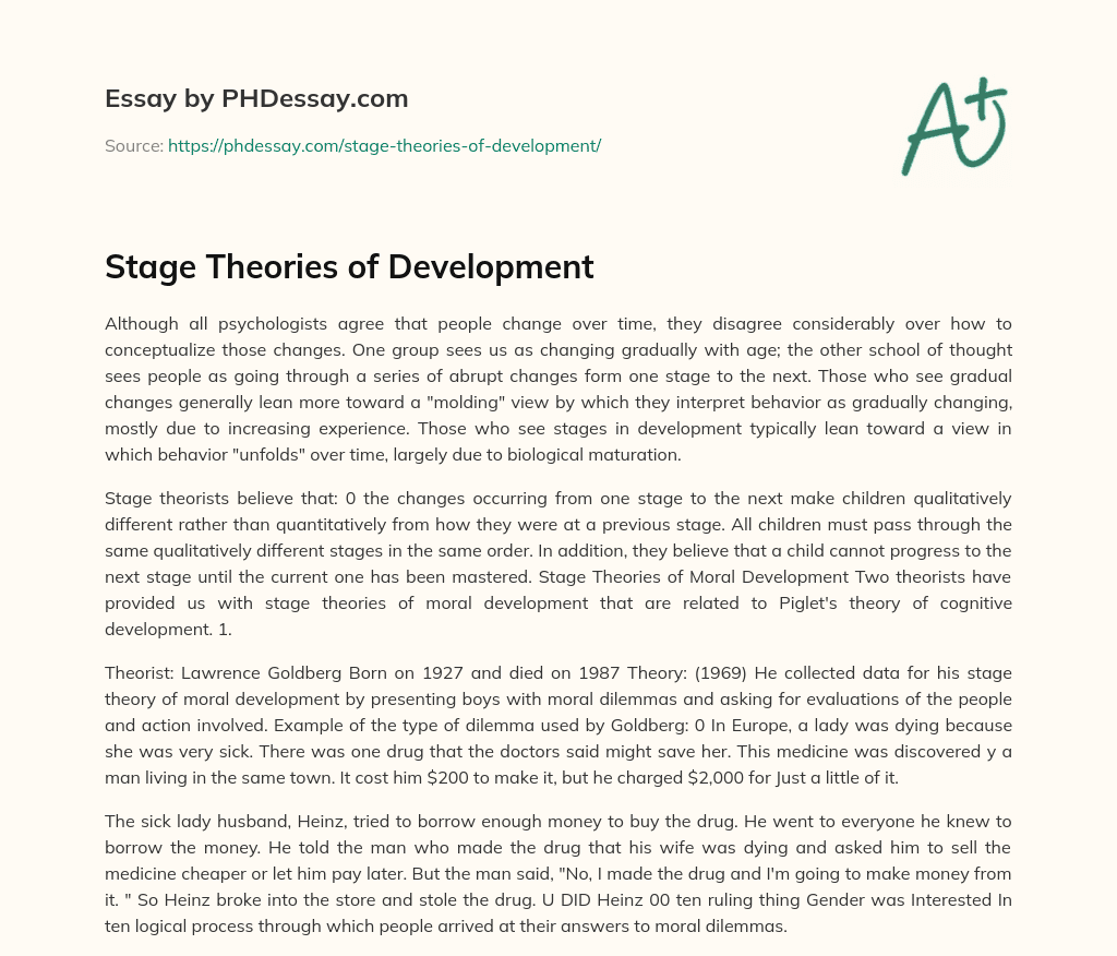 Stage Theories Of Development PHDessay