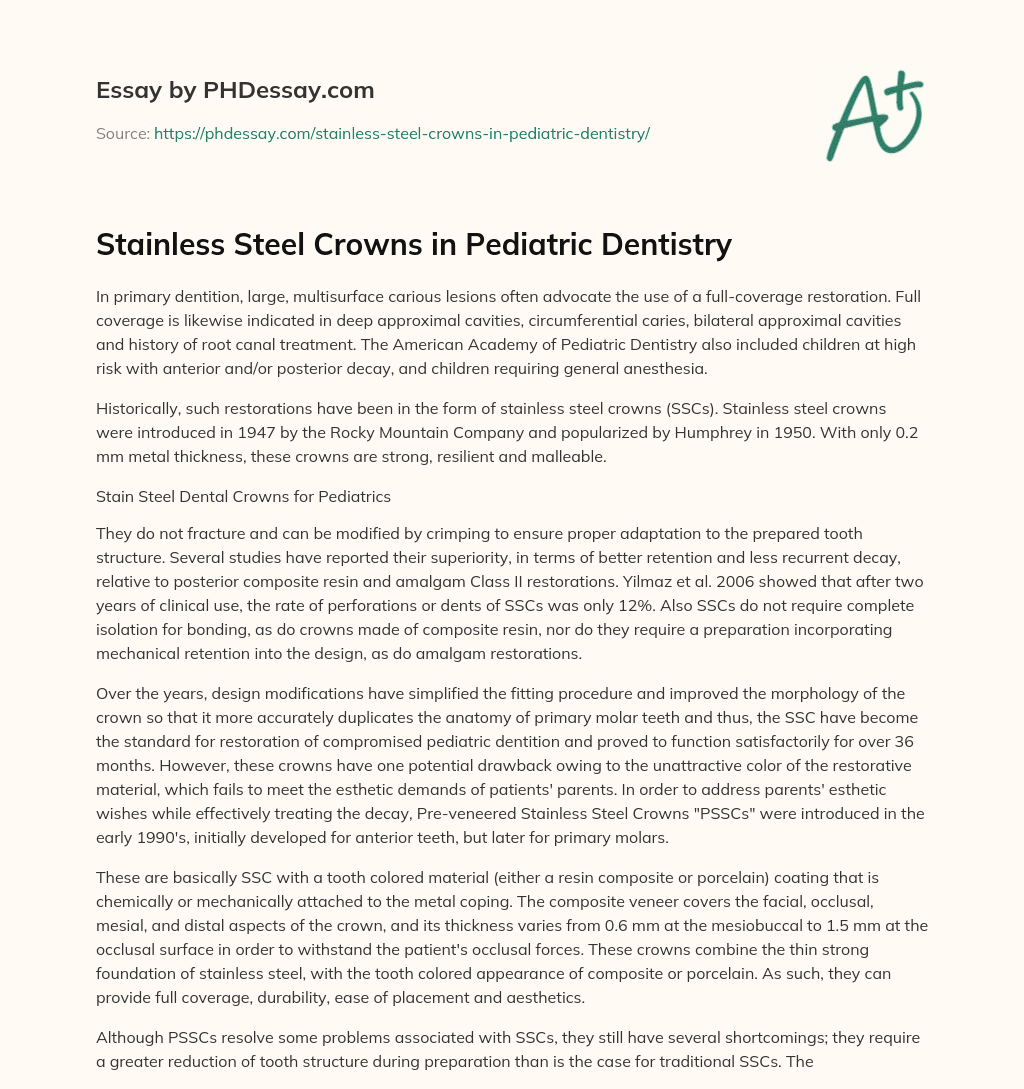 Stainless Steel Crowns in Pediatric Dentistry essay
