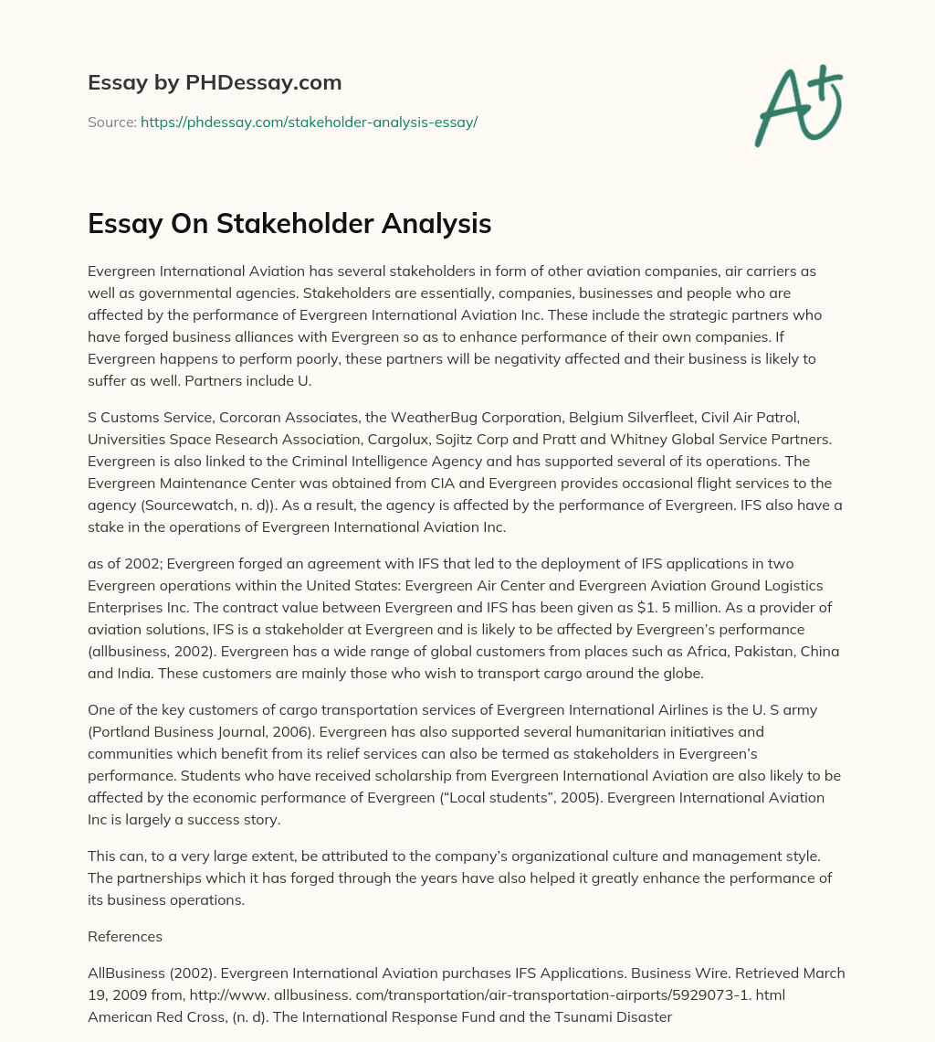Essay On Stakeholder Analysis essay