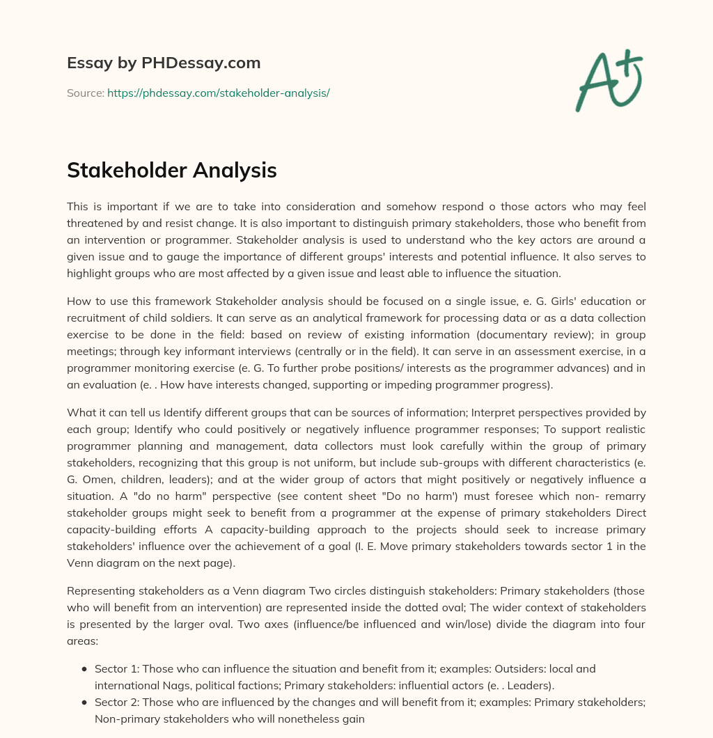 stakeholder analysis essay example