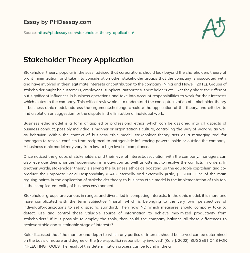 Stakeholder Theory Application essay