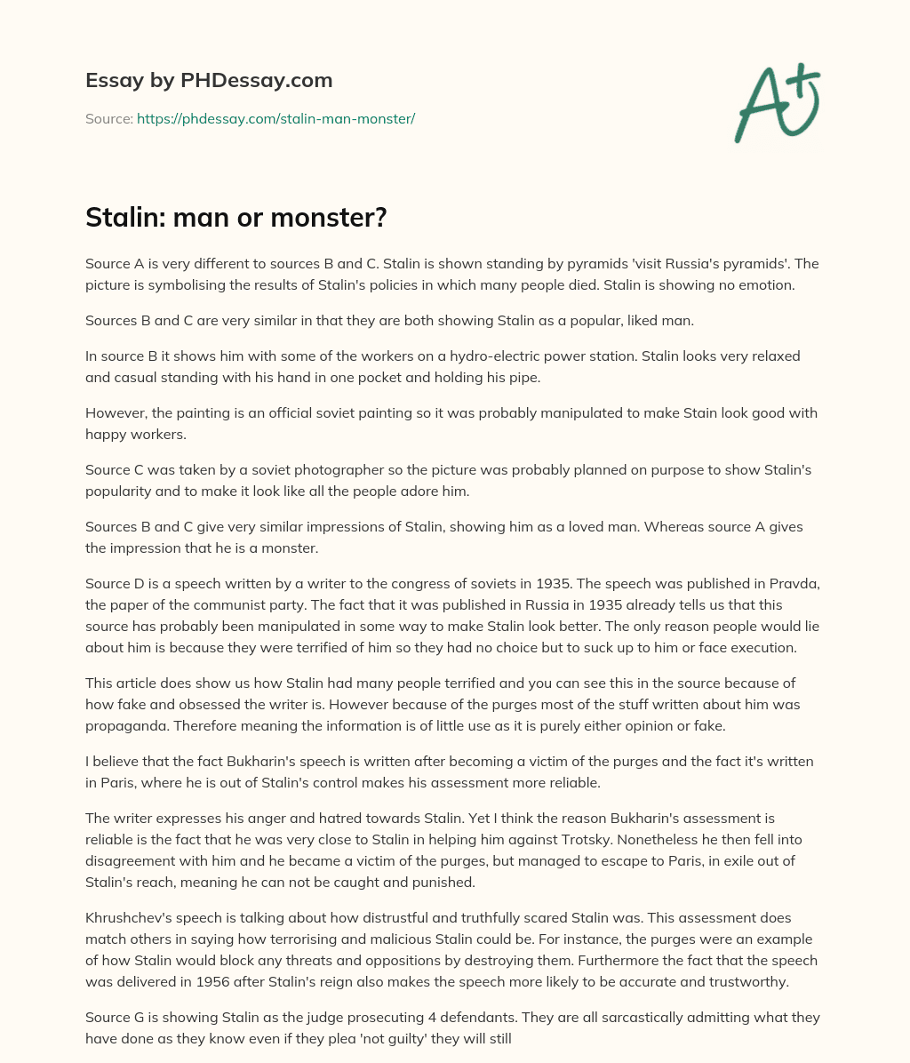Stalin: man or monster? essay