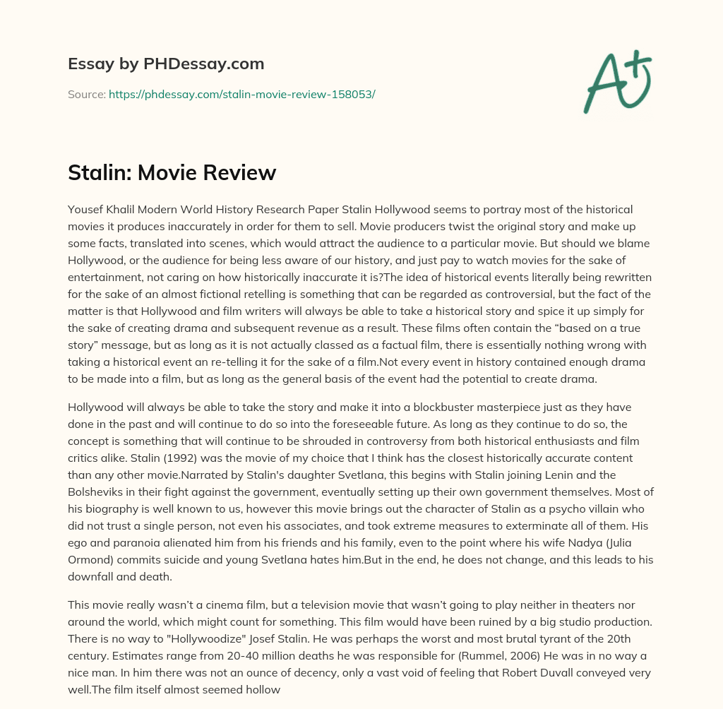 Stalin: Movie Review essay