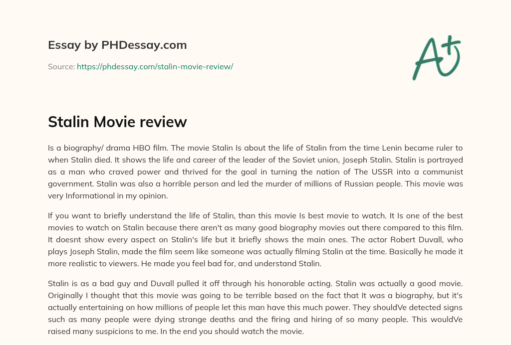 Stalin Movie review essay