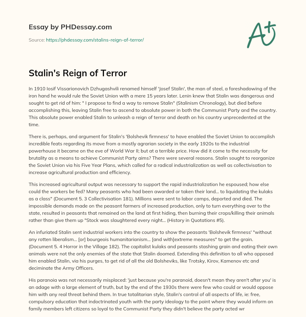 Stalin’s Reign of Terror essay