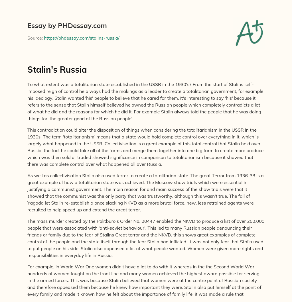 Stalin’s Russia essay