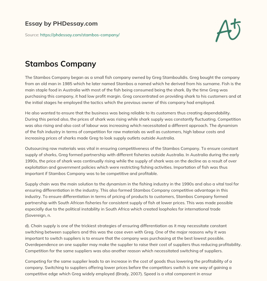 Stambos Company essay