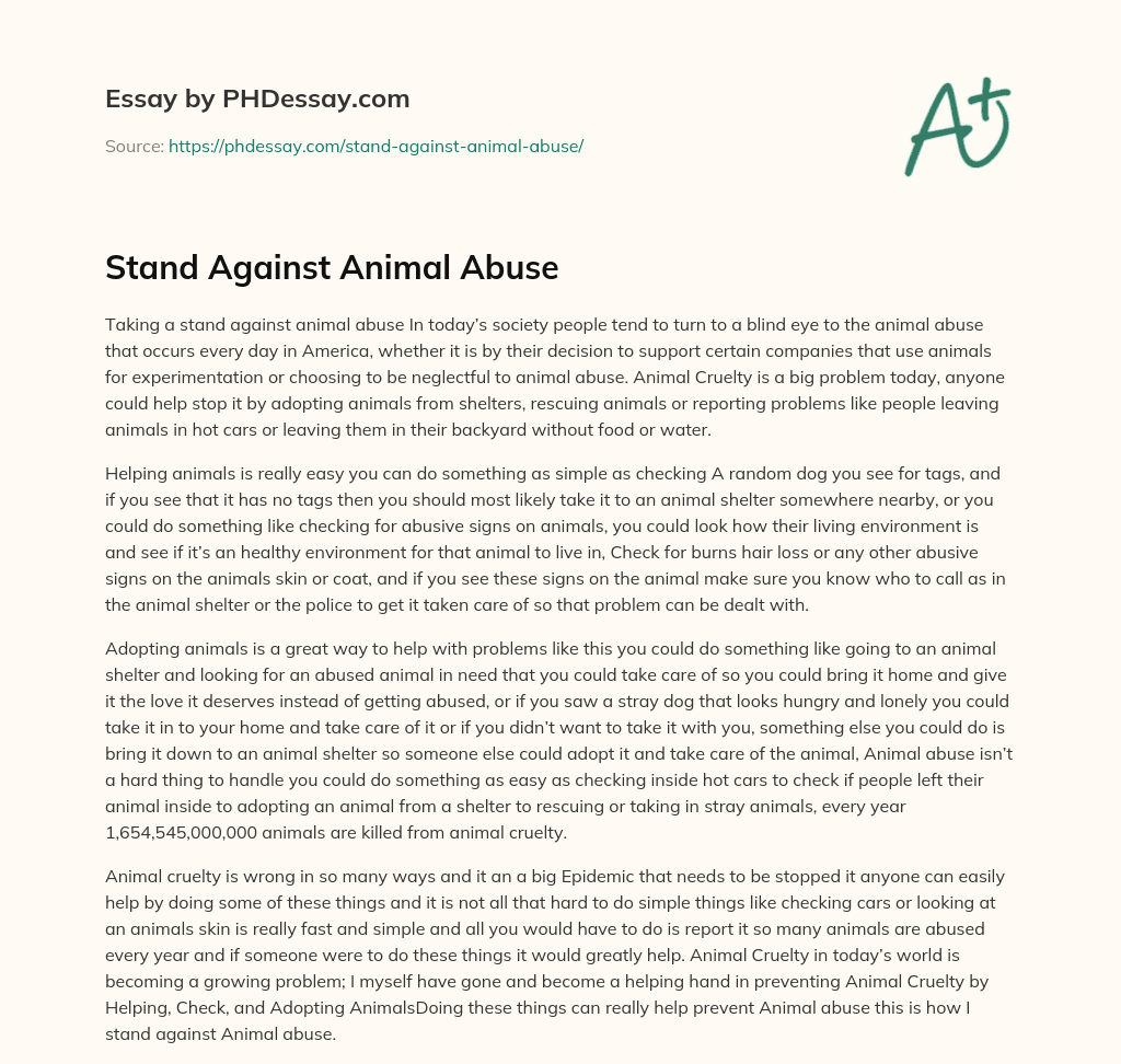 Stand Against Animal Abuse essay