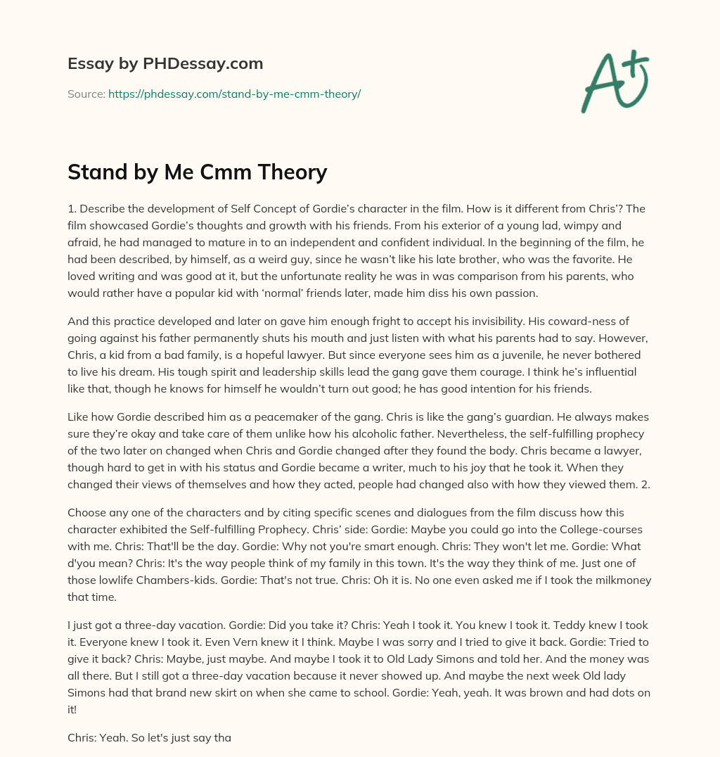 Stand by Me Cmm Theory essay