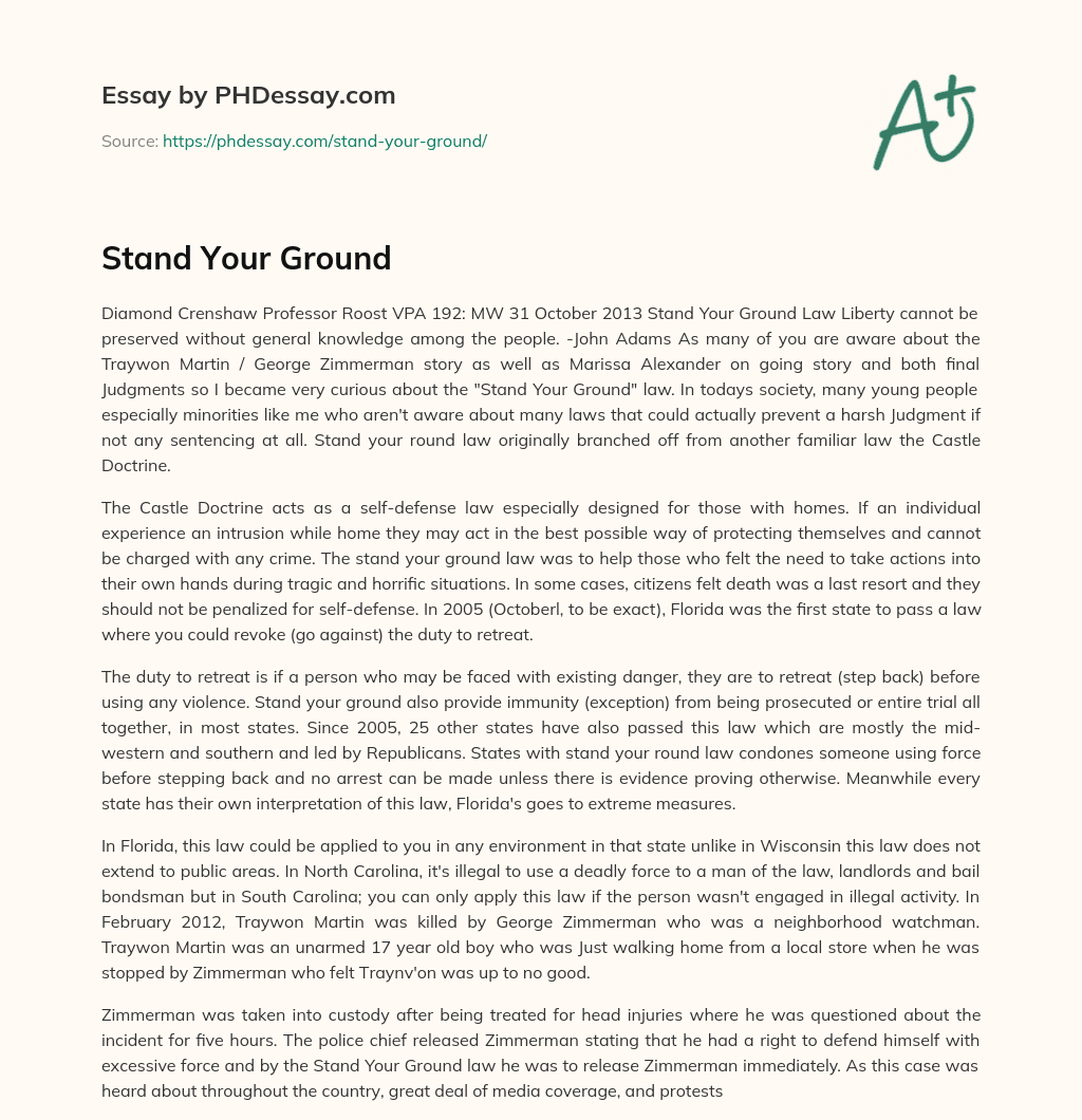 Stand Your Ground essay