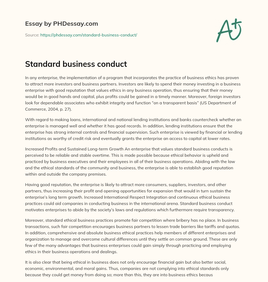 Standard business conduct essay