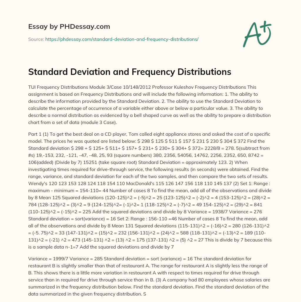 Standard Deviation and Frequency Distributions