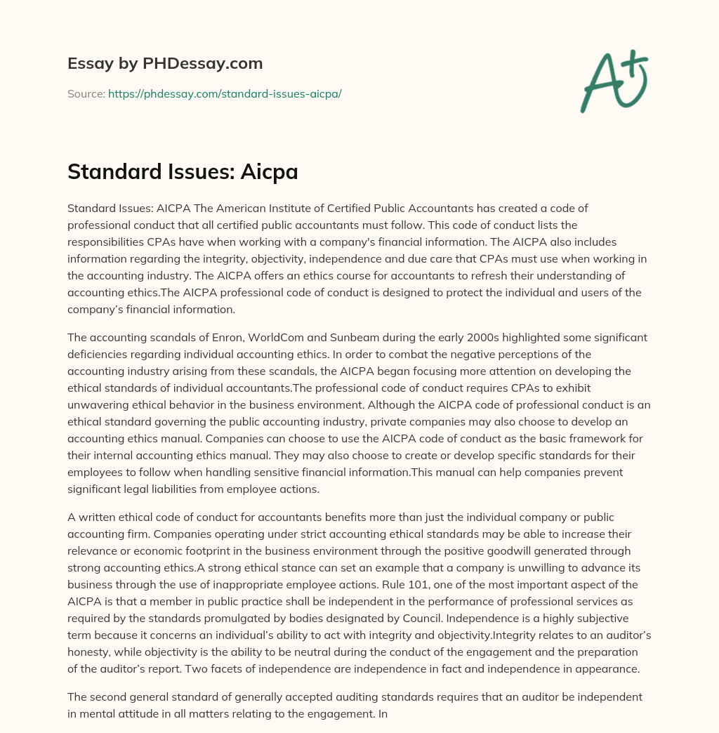 Standard Issues: Aicpa essay