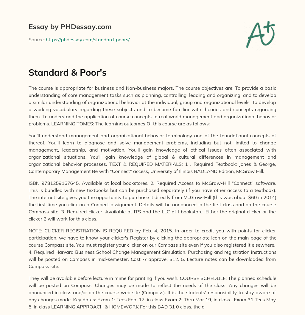 Standard & Poor’s essay