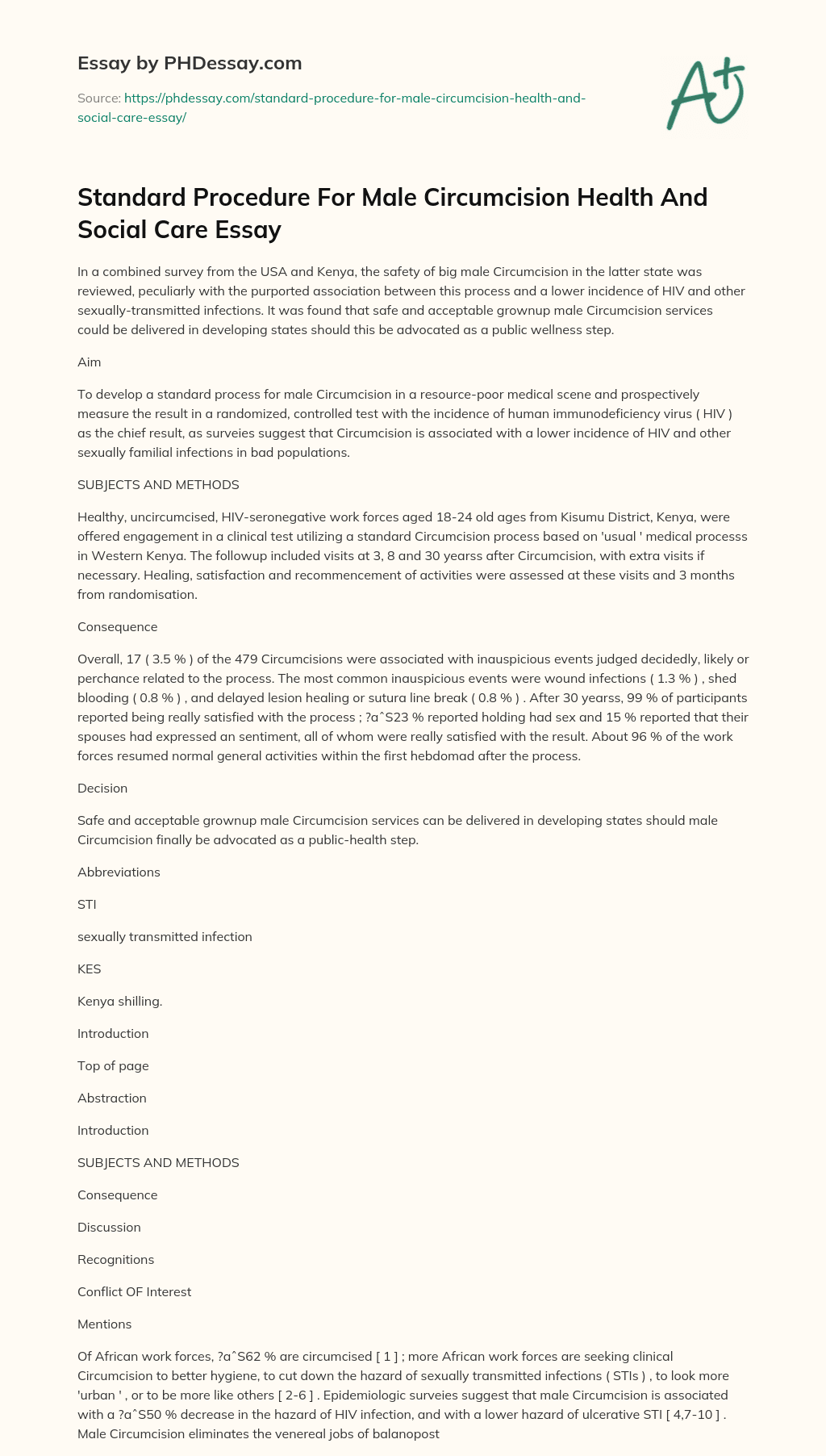 Standard Procedure For Male Circumcision Health And Social Care Essay essay