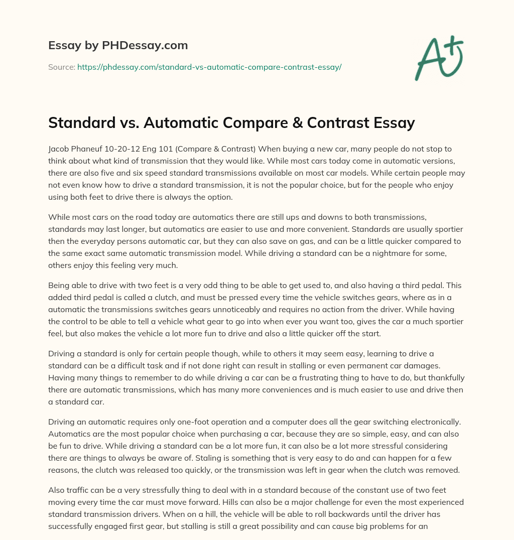 Standard vs. Automatic Compare & Contrast Essay
