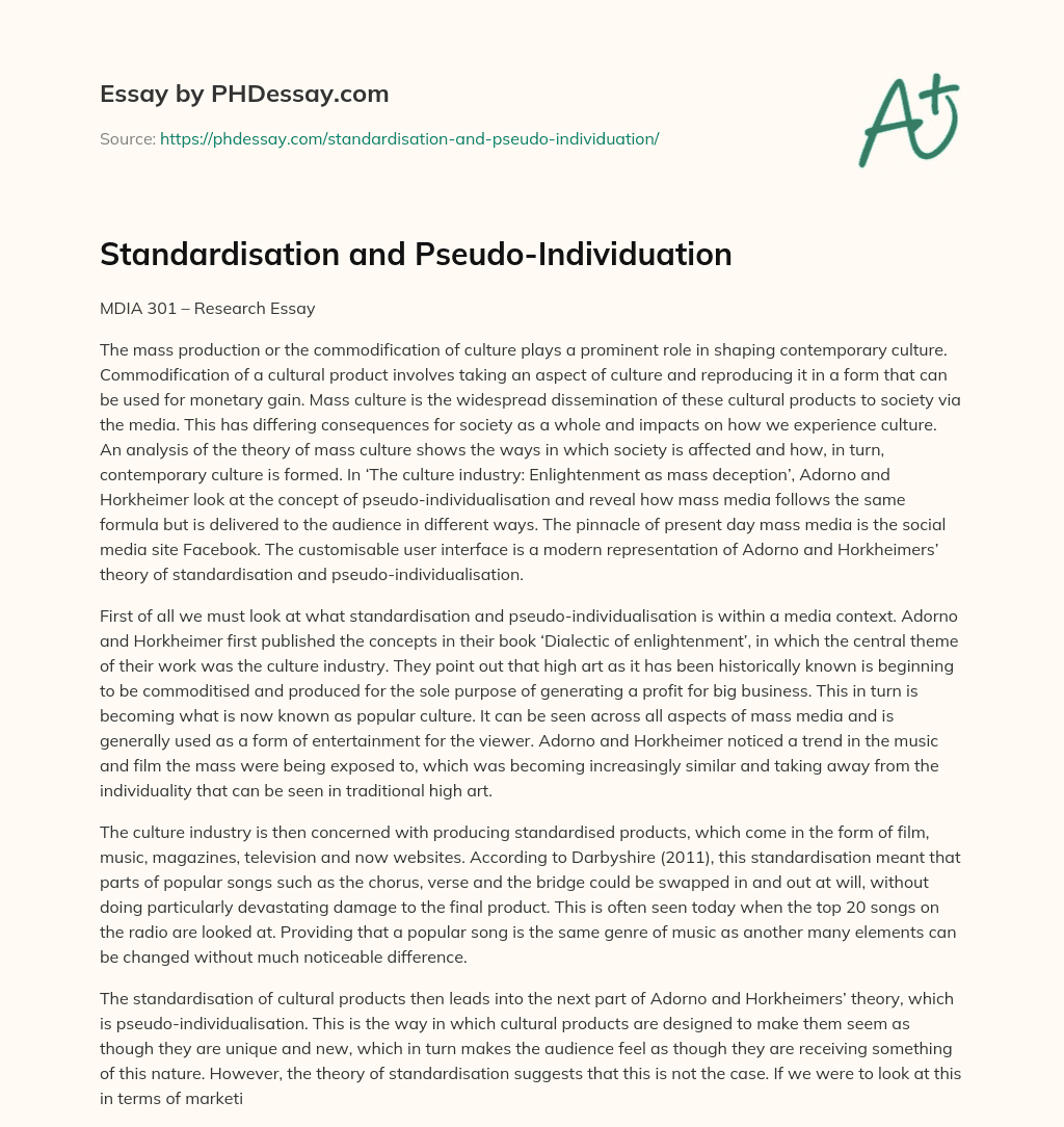 Standardisation and Pseudo-Individuation essay