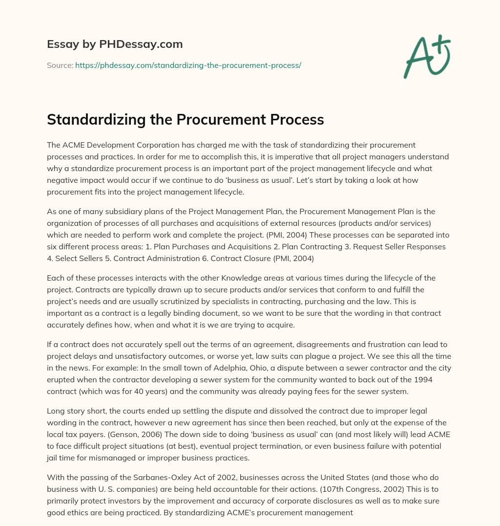 procurement definition essay