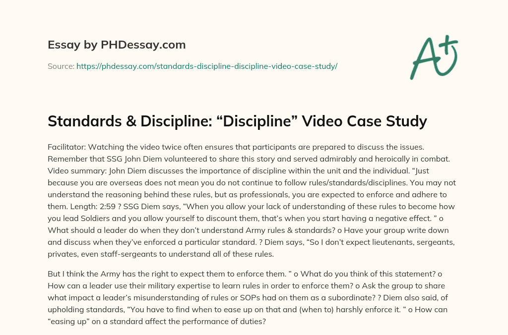 Standards & Discipline: “Discipline” Video Case Study essay