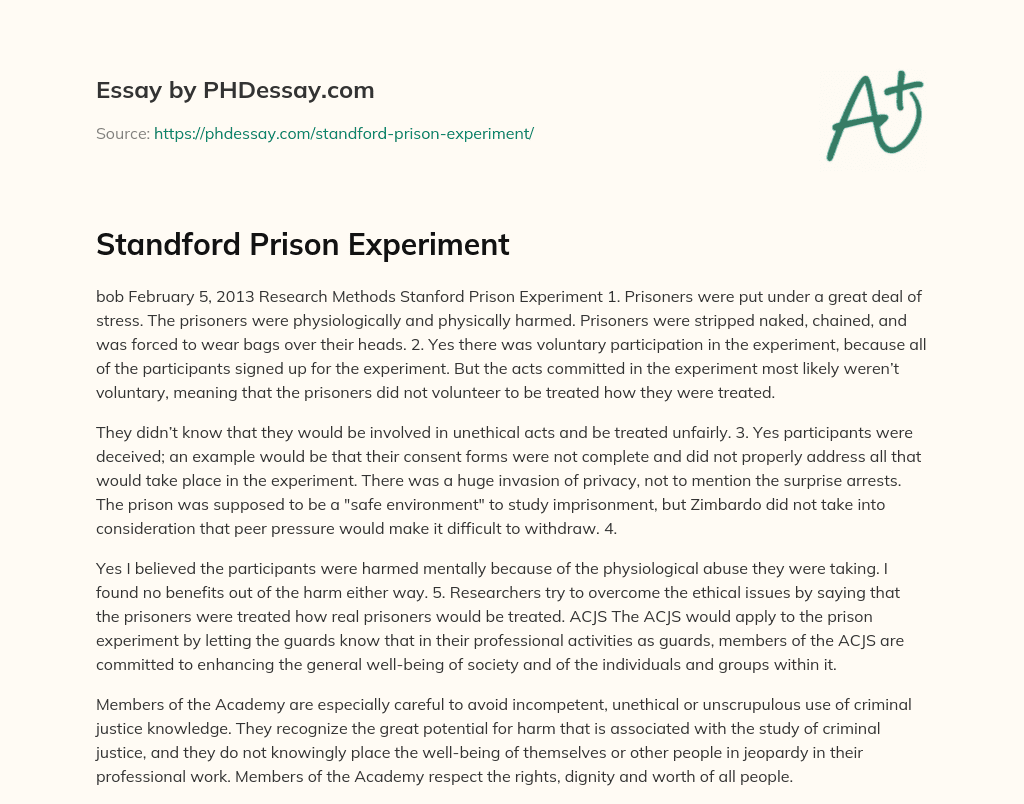 Standford Prison Experiment essay