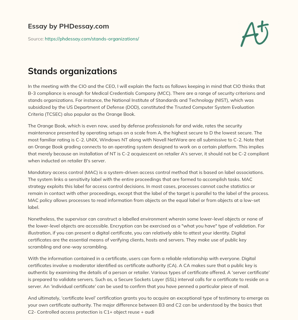 Stands organizations essay
