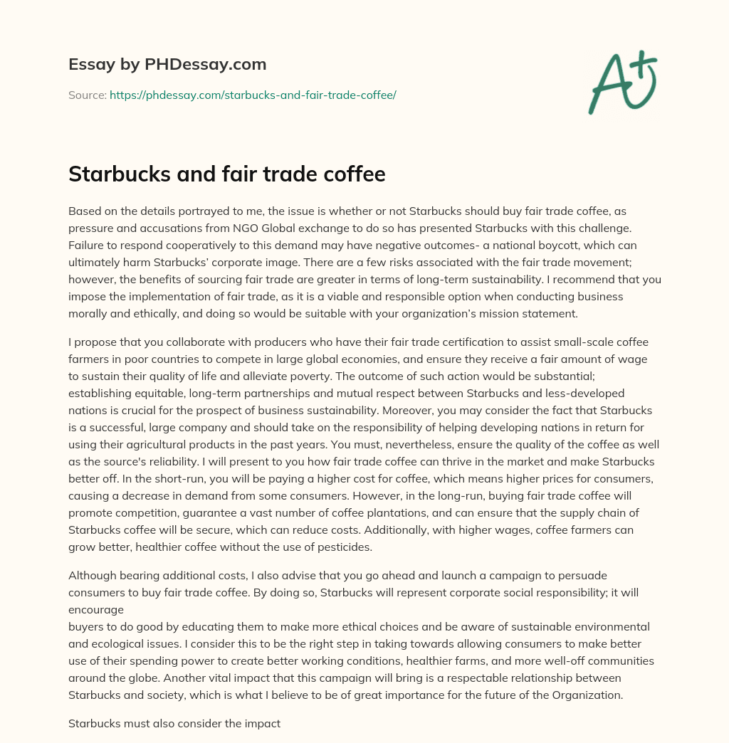 Starbucks and fair trade coffee - PHDessay.com