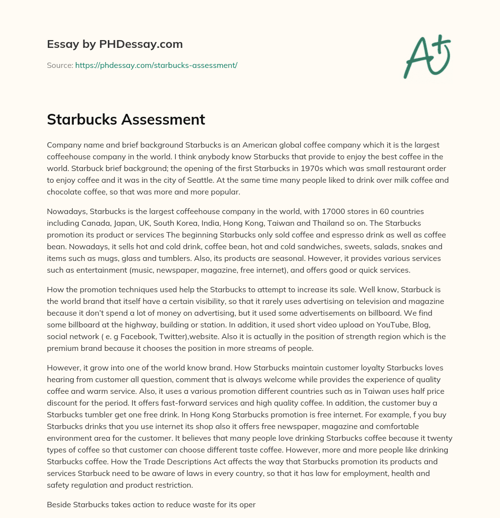 Starbucks Assessment essay