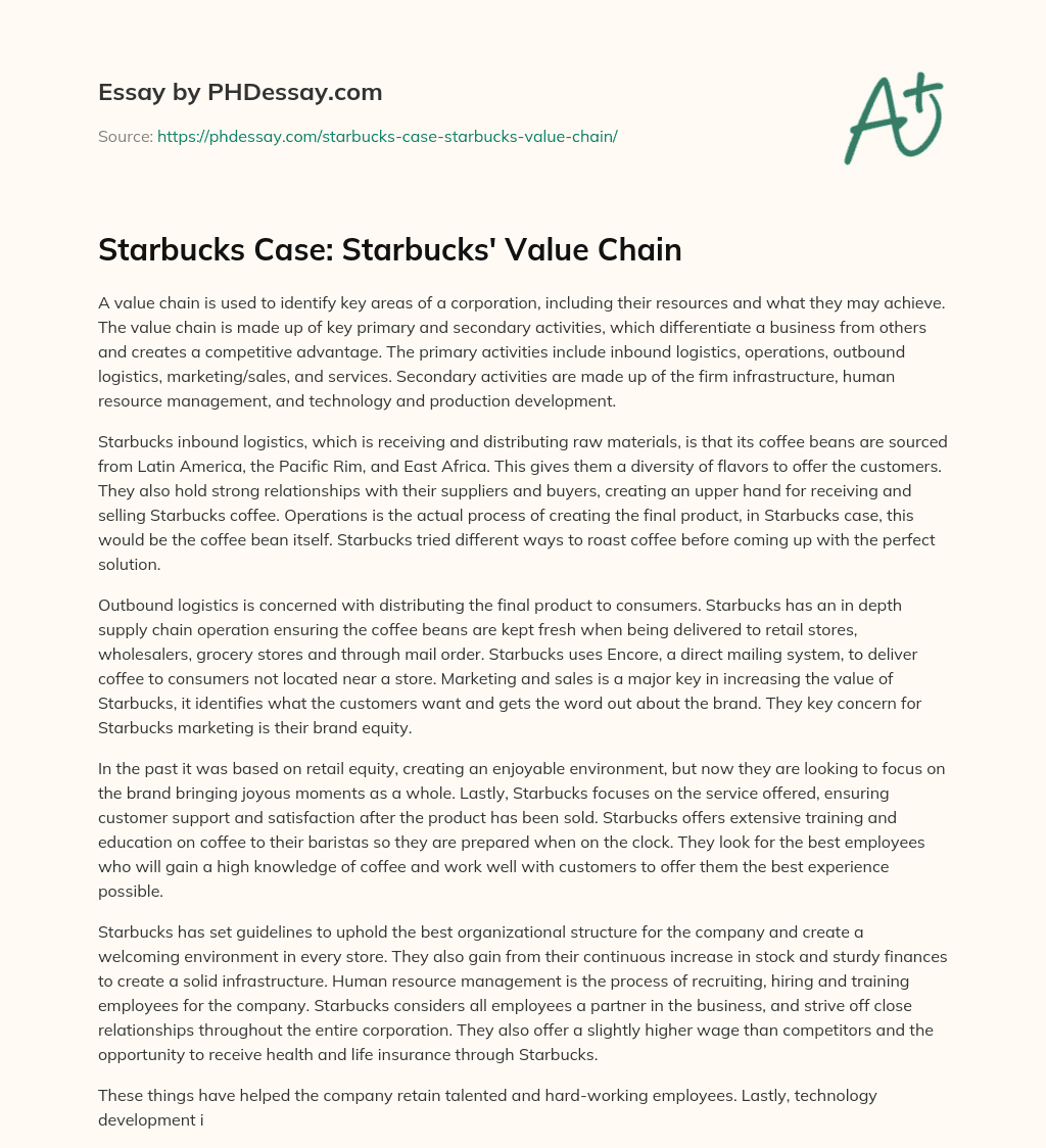 Starbucks Case: Starbucks’ Value Chain essay