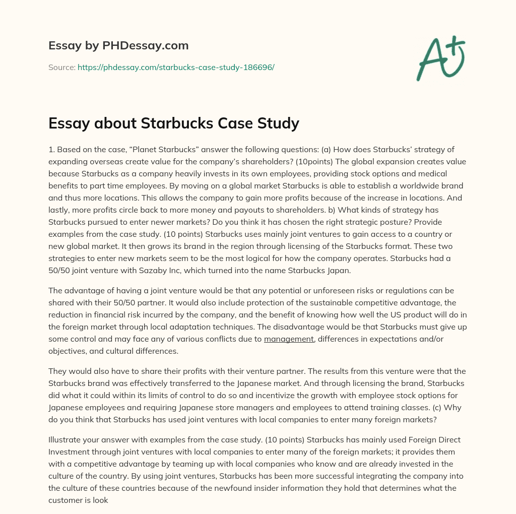 Essay about Starbucks Case Study essay