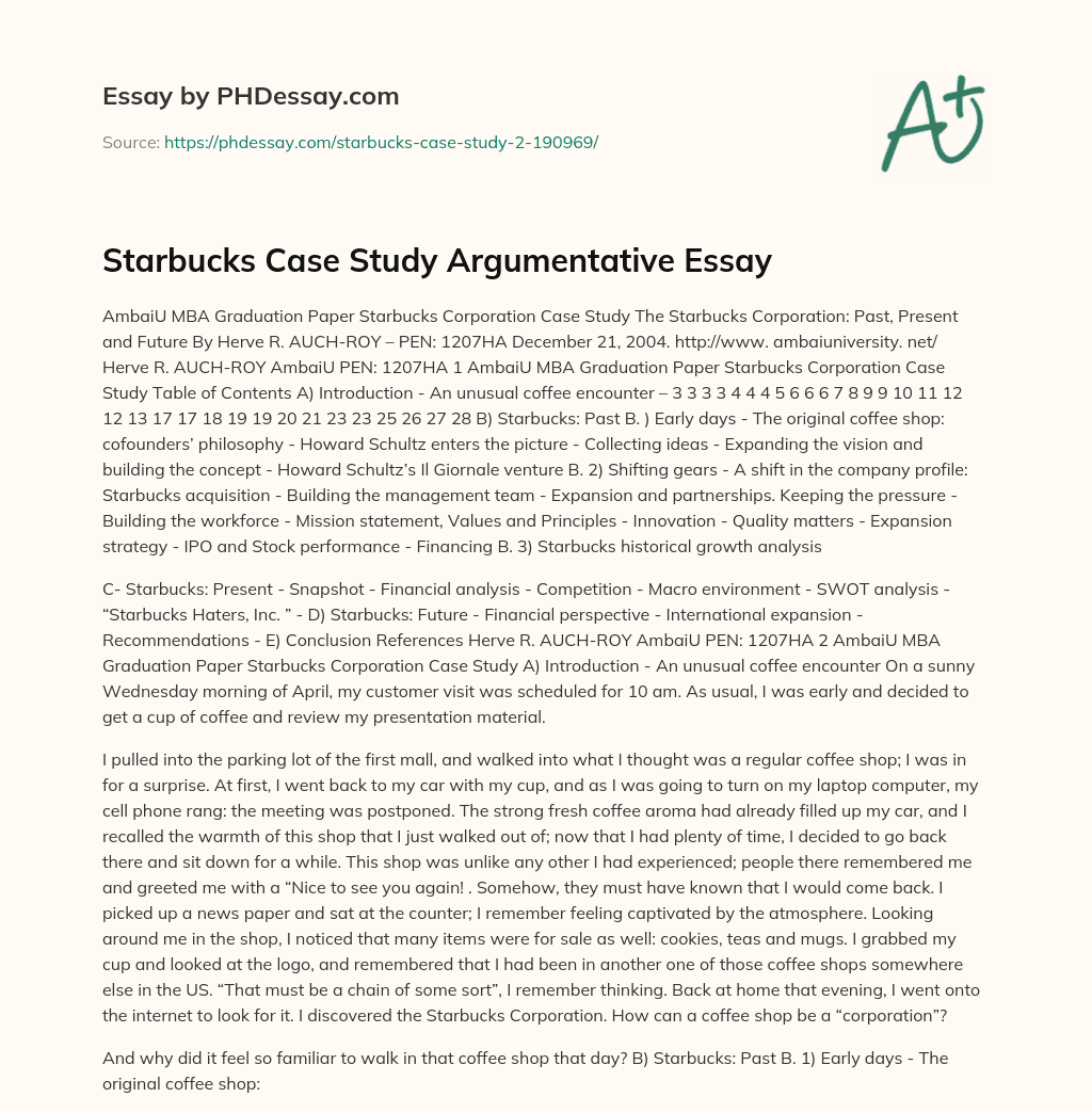 Starbucks Case Study Argumentative Essay essay