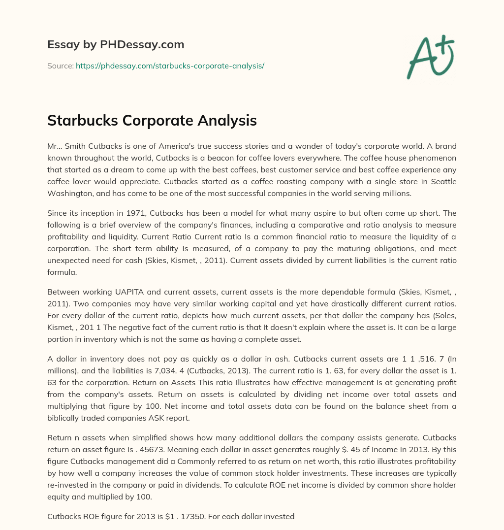 Starbucks Corporate Analysis essay