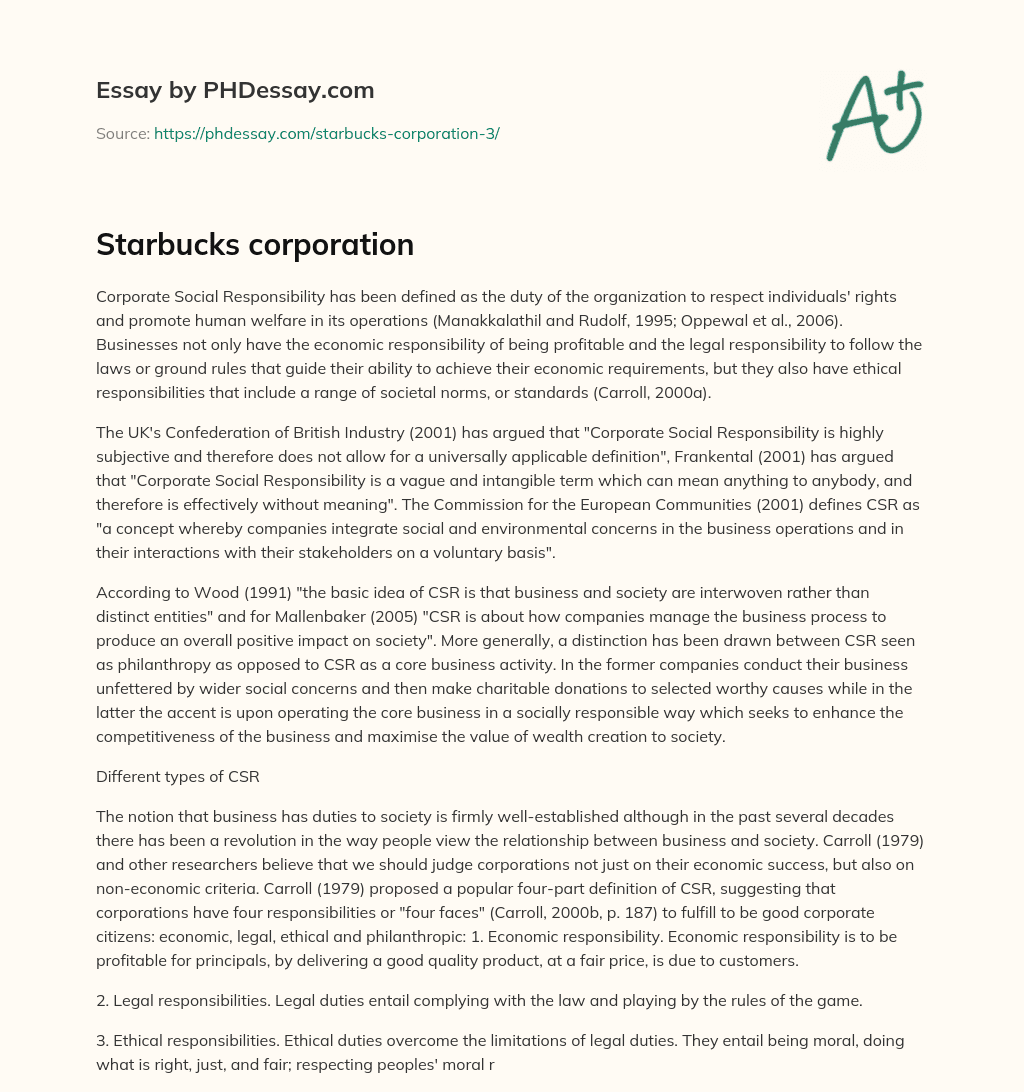 Starbucks corporation essay