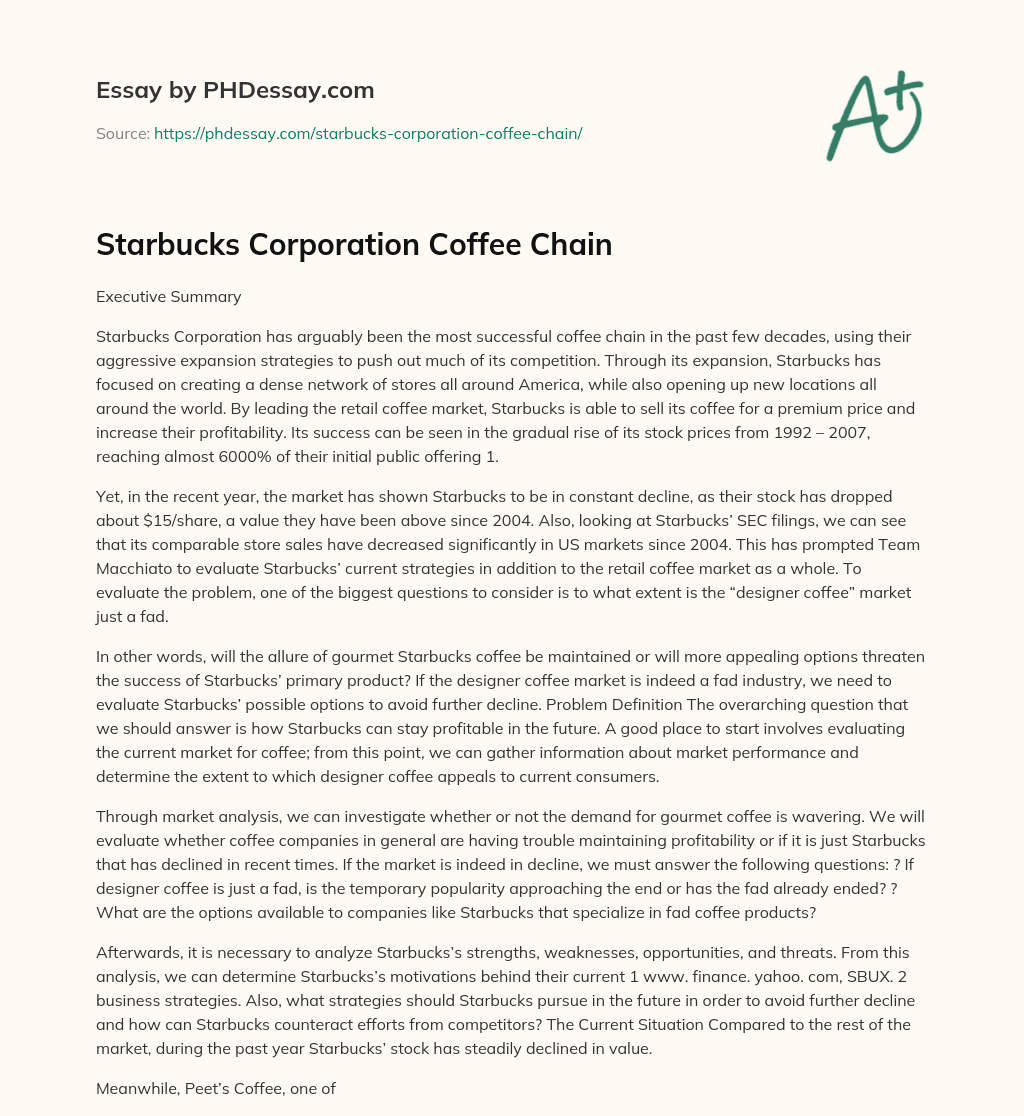 Starbucks Corporation Coffee Chain essay